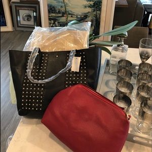 Black Vegan Leather Tote - Brand New